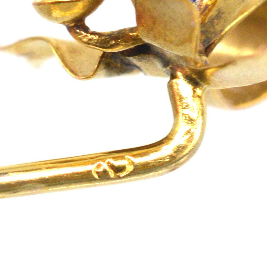 Edwardian 9ct Gold Bow, Synthetic Sapphire and Pearl Tie Pin | Parkin and Gerrish | Antique & Vintage Jewellery