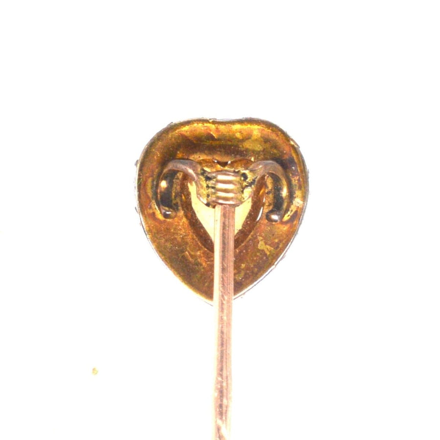 Edwardian 9ct Gold, Citrine and Seed Pearl Heart Tie Pin | Parkin and Gerrish | Antique & Vintage Jewellery