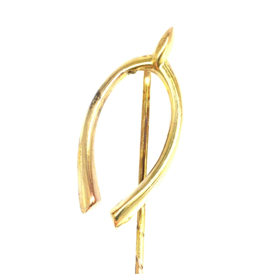 Edwardian 9ct Gold Large Wishbone on a 14ct Gold Tie Pin | Parkin and Gerrish | Antique & Vintage Jewellery