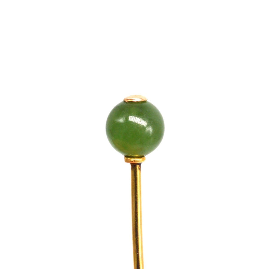 Edwardian 9ct Gold Nephrite Jade Tie Pin | Parkin and Gerrish | Antique & Vintage Jewellery