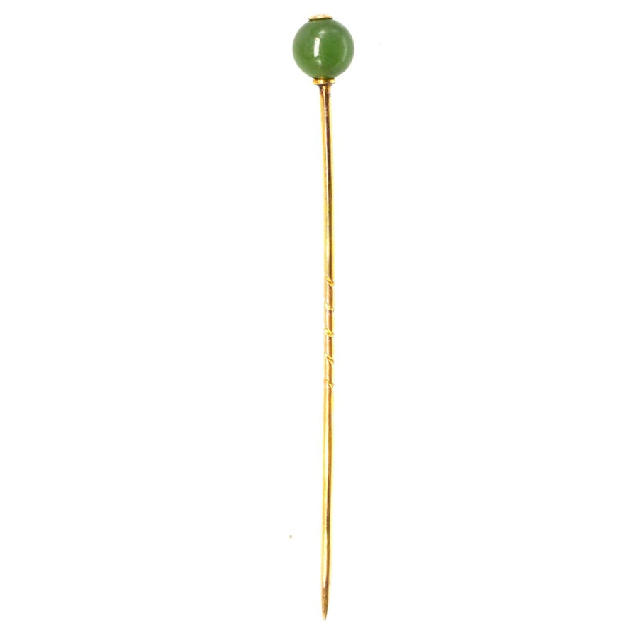 Edwardian 9ct Gold Nephrite Jade Tie Pin | Parkin and Gerrish | Antique & Vintage Jewellery
