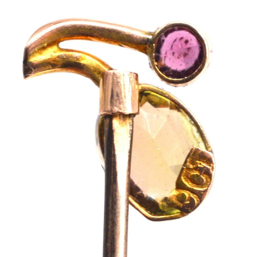 Edwardian 9ct Gold Peridot and Garnet Tie Pin | Parkin and Gerrish | Antique & Vintage Jewellery