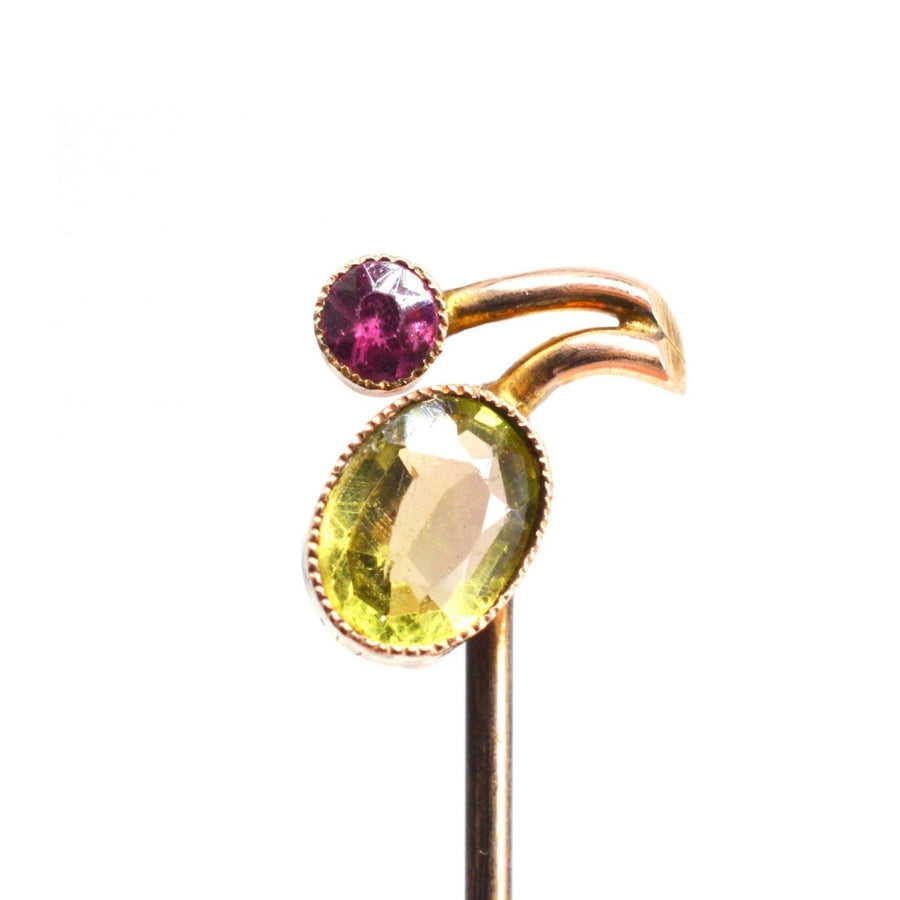 Edwardian 9ct Gold Peridot and Garnet Tie Pin | Parkin and Gerrish | Antique & Vintage Jewellery