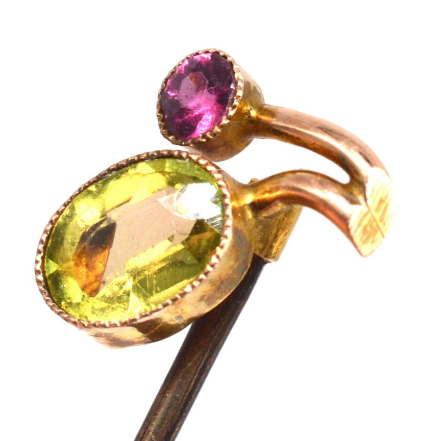Edwardian 9ct Gold Peridot and Garnet Tie Pin | Parkin and Gerrish | Antique & Vintage Jewellery