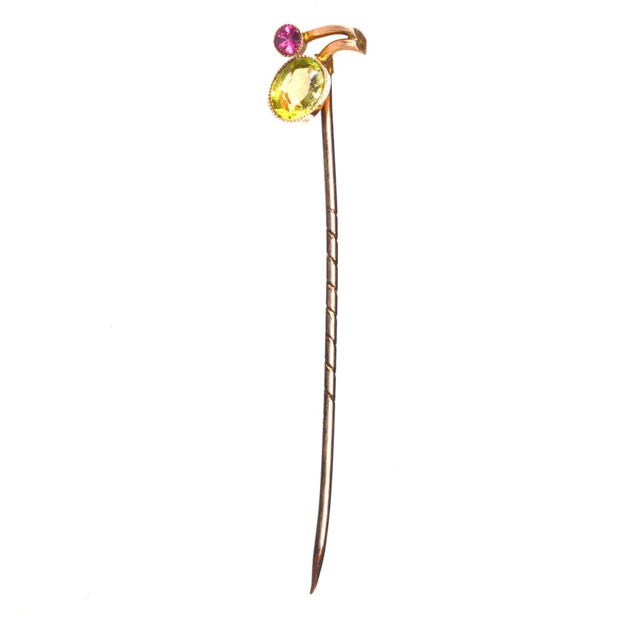 Edwardian 9ct Gold Peridot and Garnet Tie Pin | Parkin and Gerrish | Antique & Vintage Jewellery