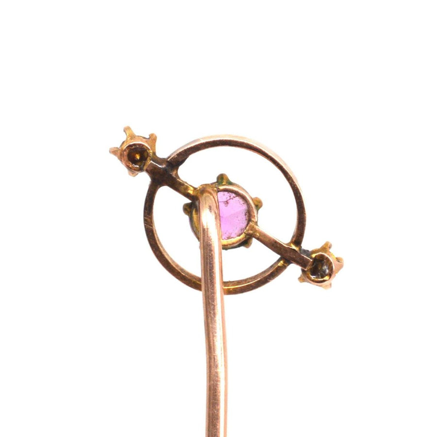 Edwardian 9ct Gold Pink Sapphire and Paste Tie Pin | Parkin and Gerrish | Antique & Vintage Jewellery