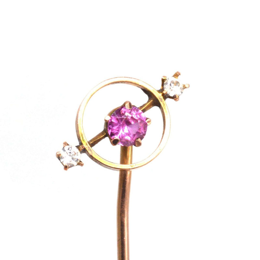 Edwardian 9ct Gold Pink Sapphire and Paste Tie Pin | Parkin and Gerrish | Antique & Vintage Jewellery