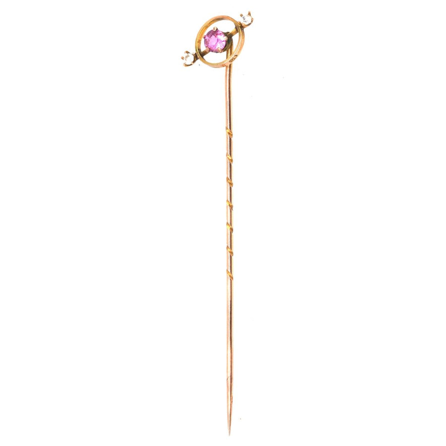 Edwardian 9ct Gold Pink Sapphire and Paste Tie Pin | Parkin and Gerrish | Antique & Vintage Jewellery