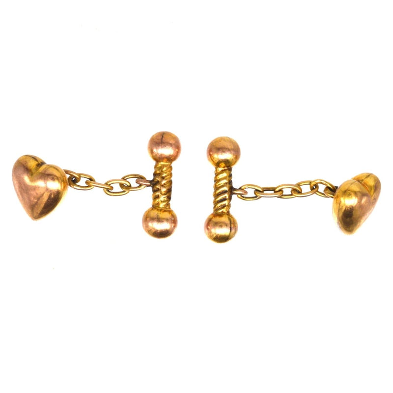 Edwardian 9ct Gold Puffy Heart Cufflinks
