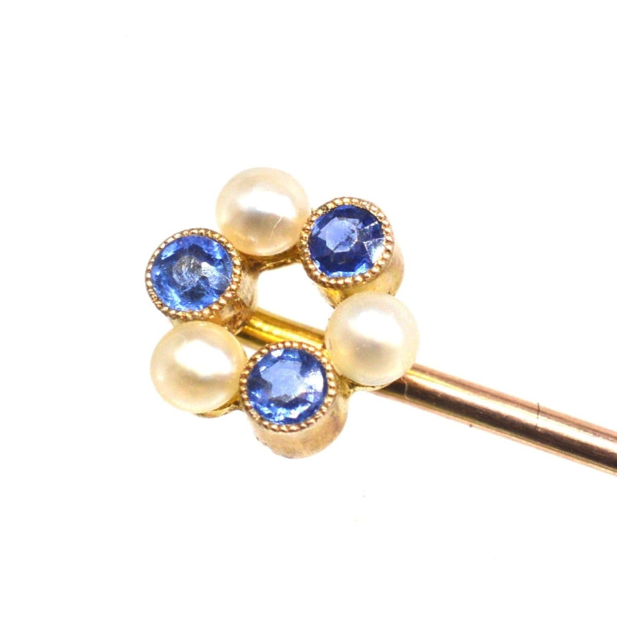 Edwardian 9ct Gold Sapphire and Pearl Wreath Tie Pin | Parkin and Gerrish | Antique & Vintage Jewellery