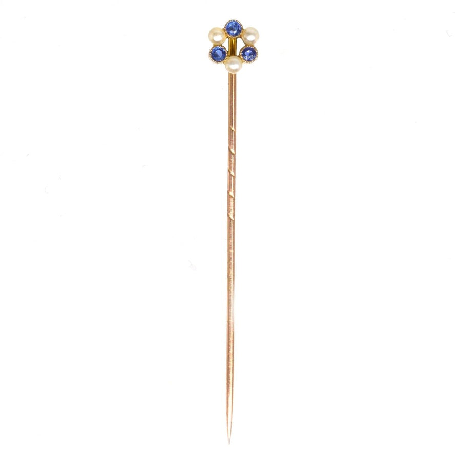 Edwardian 9ct Gold Sapphire and Pearl Wreath Tie Pin | Parkin and Gerrish | Antique & Vintage Jewellery