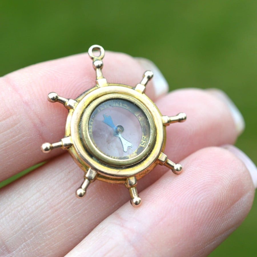 Edwardian 9ct Gold Ship Wheel Compass Pendant | Parkin and Gerrish | Antique & Vintage Jewellery