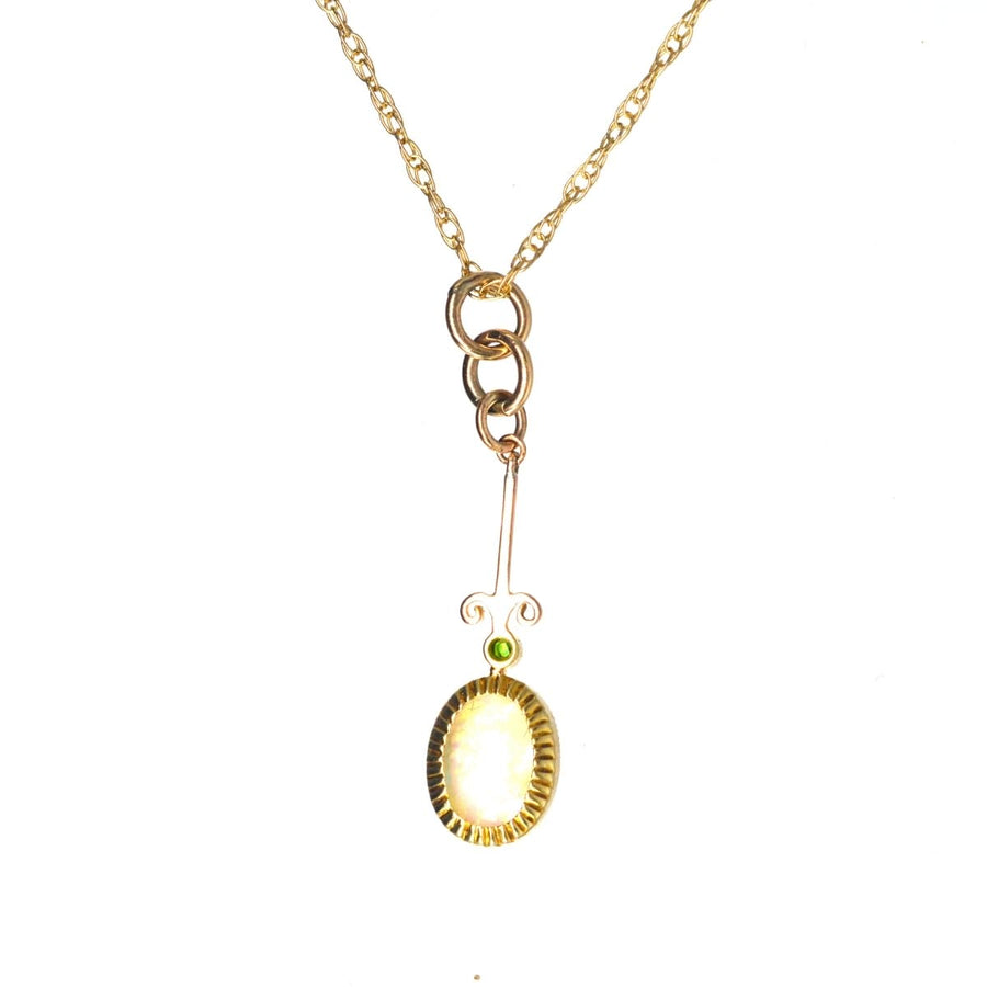 Edwardian Opal and Green Garnet Pendant on modern 9ct gold chain | Parkin and Gerrish | Antique & Vintage Jewellery