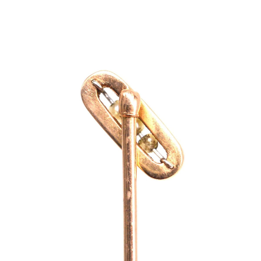 Edwardian Platinum and 15ct Gold Seed Pearl Tie Pin | Parkin and Gerrish | Antique & Vintage Jewellery