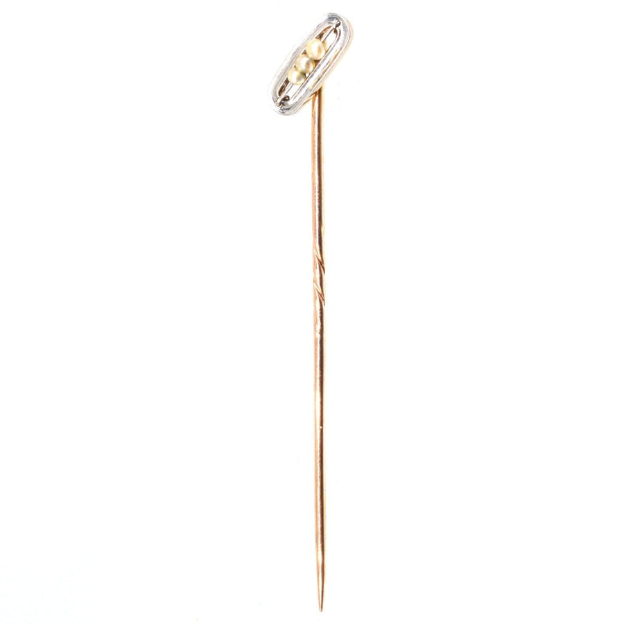 Edwardian Platinum and 15ct Gold Seed Pearl Tie Pin | Parkin and Gerrish | Antique & Vintage Jewellery
