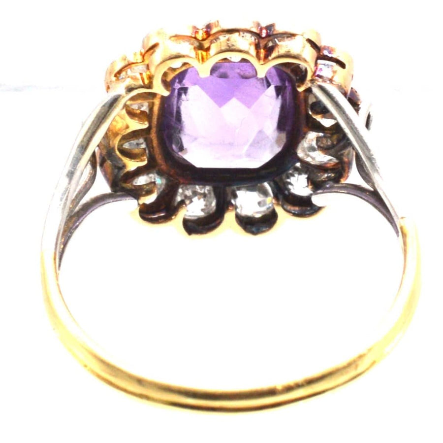 Edwardian Platinum and 18ct Gold Amethyst and Diamond Cluster Ring | Parkin and Gerrish | Antique & Vintage Jewellery