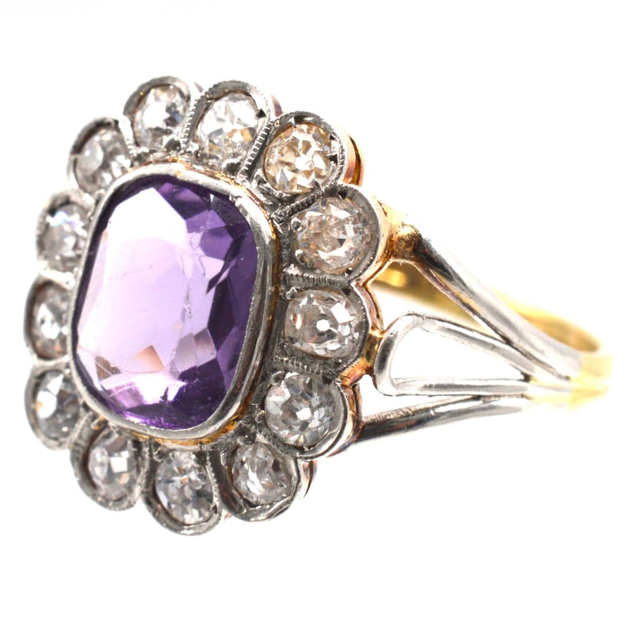 Edwardian Platinum and 18ct Gold Amethyst and Diamond Cluster Ring | Parkin and Gerrish | Antique & Vintage Jewellery