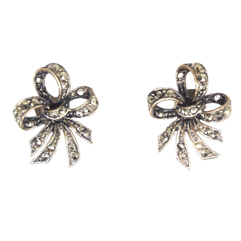 Edwardian Silver Marcasite Bow Earrings