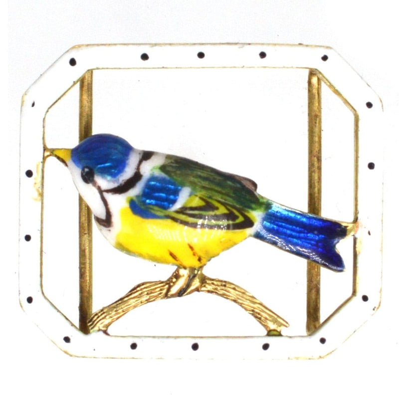 Edwardian Small 15ct Gold Enamel Buckle of a Blue Tit Bird