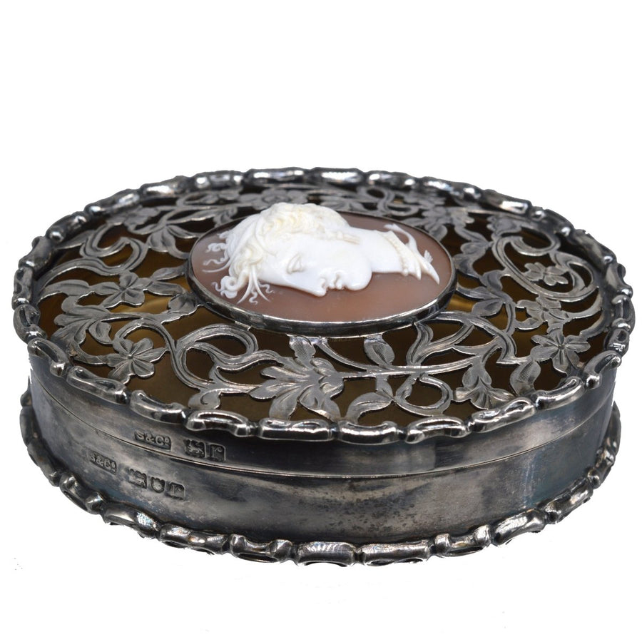 Edwardian Sterling Silver Oval Trinket Box with Italian Cameo of Aphrodite, London 1912 | Parkin and Gerrish | Antique & Vintage Jewellery