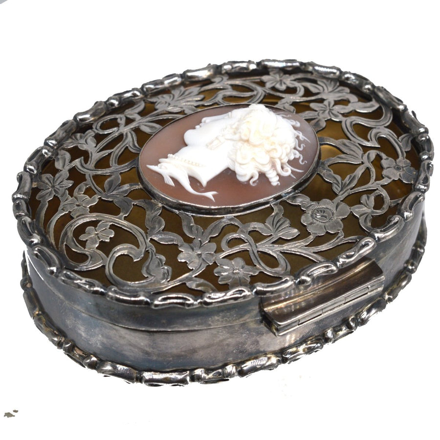 Edwardian Sterling Silver Oval Trinket Box with Italian Cameo of Aphrodite, London 1912 | Parkin and Gerrish | Antique & Vintage Jewellery