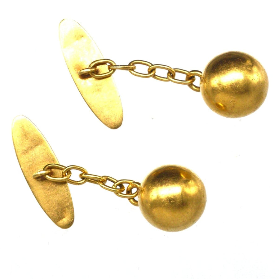 French Art Deco 18ct Gold Ball Cufflinks | Parkin and Gerrish | Antique & Vintage Jewellery