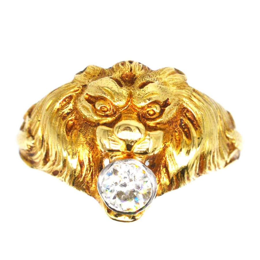 French Art Nouveau 18ct Gold Roaring Lion with Diamond | Parkin and Gerrish | Antique & Vintage Jewellery