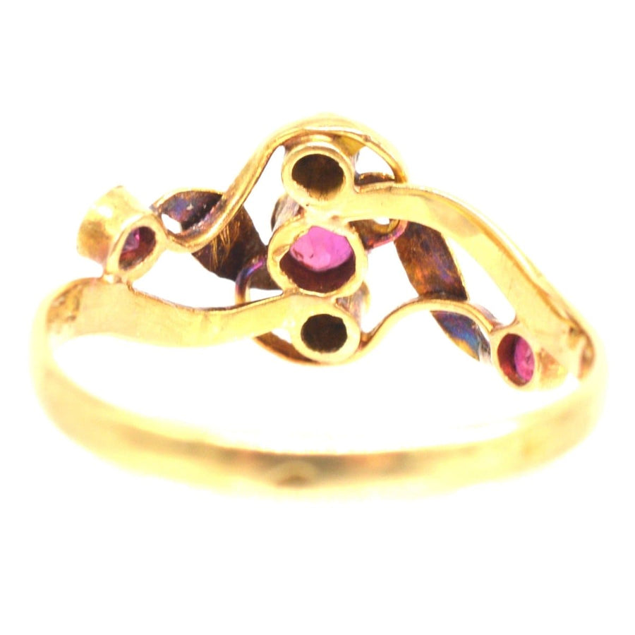 French Art Nouveau 18ct Gold, Ruby and Pearl Ring | Parkin and Gerrish | Antique & Vintage Jewellery