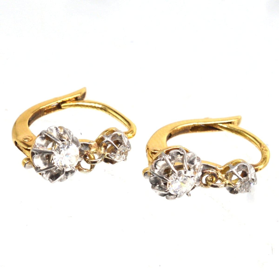 French Belle Epoque 18ct Gold and Platinum Diamond Drop "Dormeuse" Earrings | Parkin and Gerrish | Antique & Vintage Jewellery