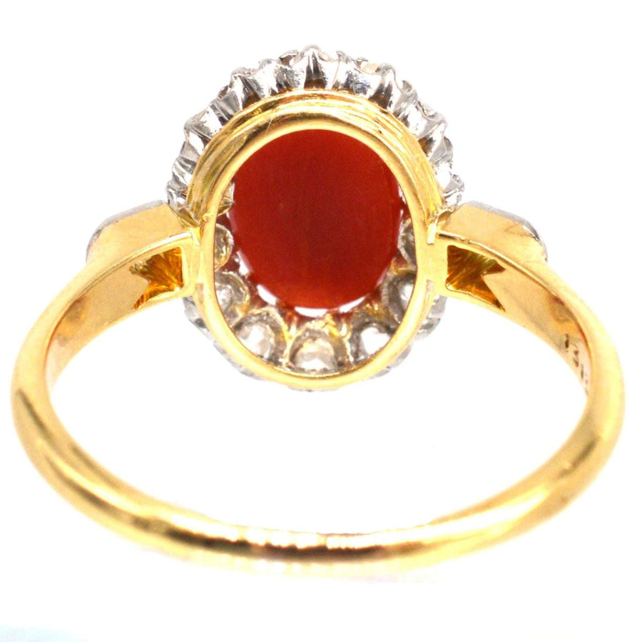 French Belle Époque Hot Red Coral and Diamond Cluster Ring