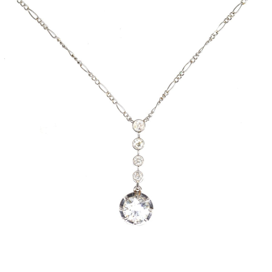 French Belle Epoque Platinum and 18ct White Gold, Diamond Drop Pendant Necklace | Parkin and Gerrish | Antique & Vintage Jewellery