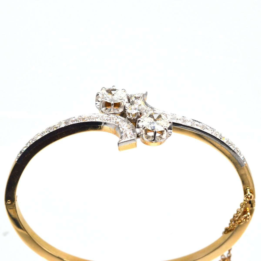 French Early 20th Century 18ct Gold and Platinum Toi et Moi Diamond Bangle | Parkin and Gerrish | Antique & Vintage Jewellery