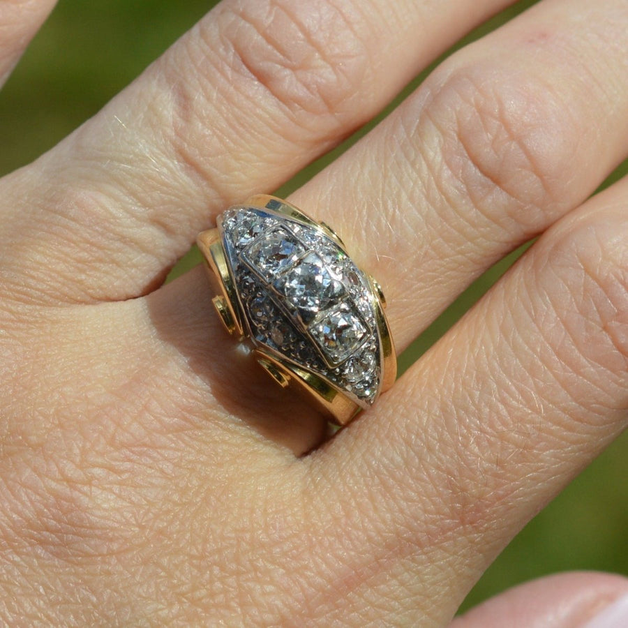 French Retro 18ct Gold and Platinum Diamond Ring | Parkin and Gerrish | Antique & Vintage Jewellery