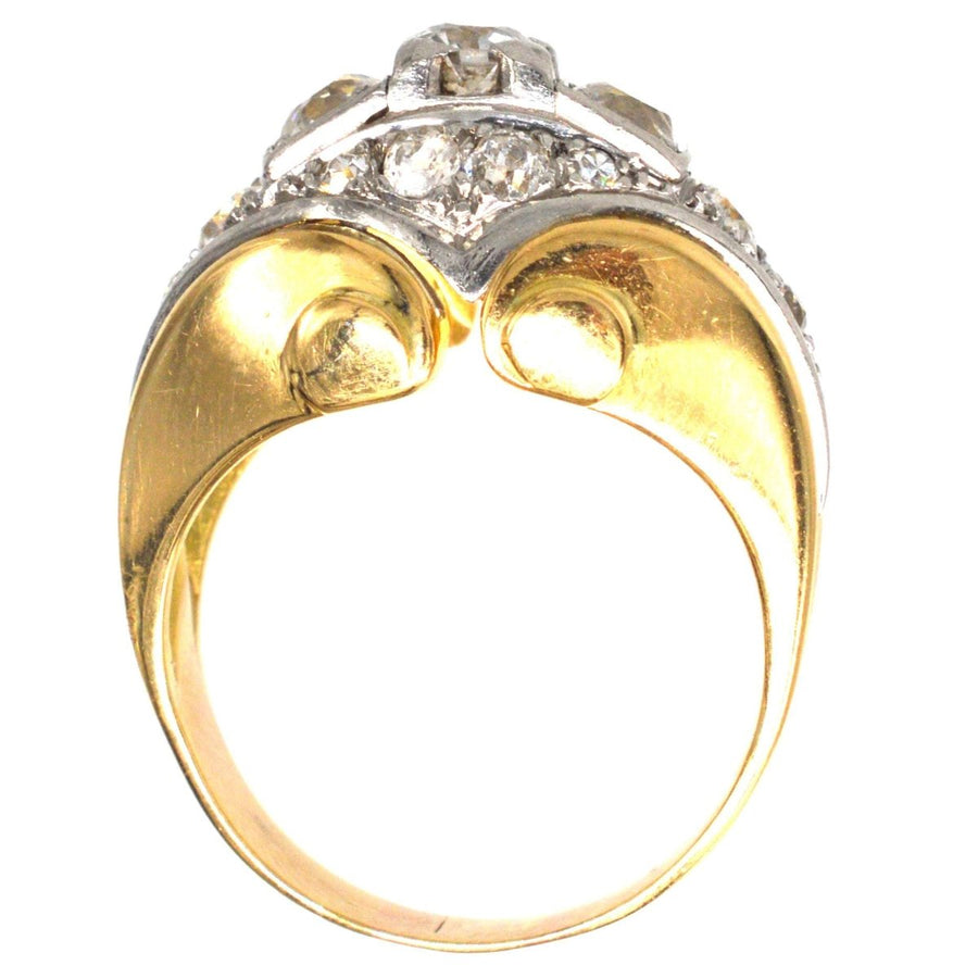 French Retro 18ct Gold and Platinum Diamond Ring | Parkin and Gerrish | Antique & Vintage Jewellery
