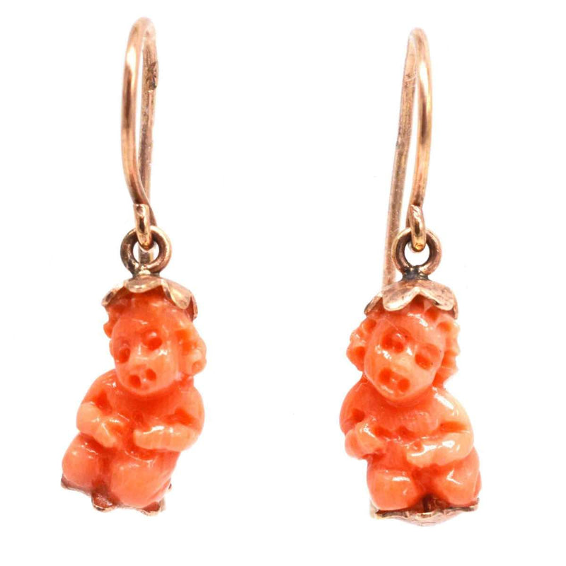 Georgian 12ct Gold Coral Cupid Earrings