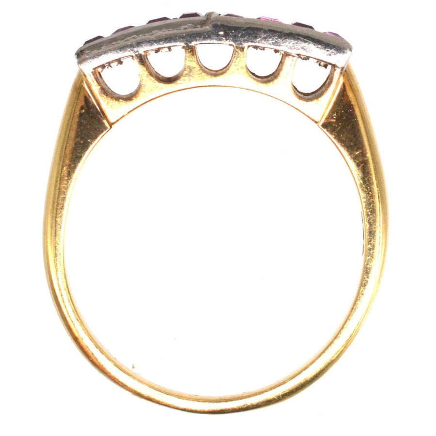 German Mid Century 14ct Gold and Platinum Ruby & Rose Diamond Geometric Ring | Parkin and Gerrish | Antique & Vintage Jewellery