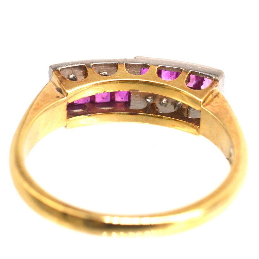 German Mid Century 14ct Gold and Platinum Ruby & Rose Diamond Geometric Ring | Parkin and Gerrish | Antique & Vintage Jewellery