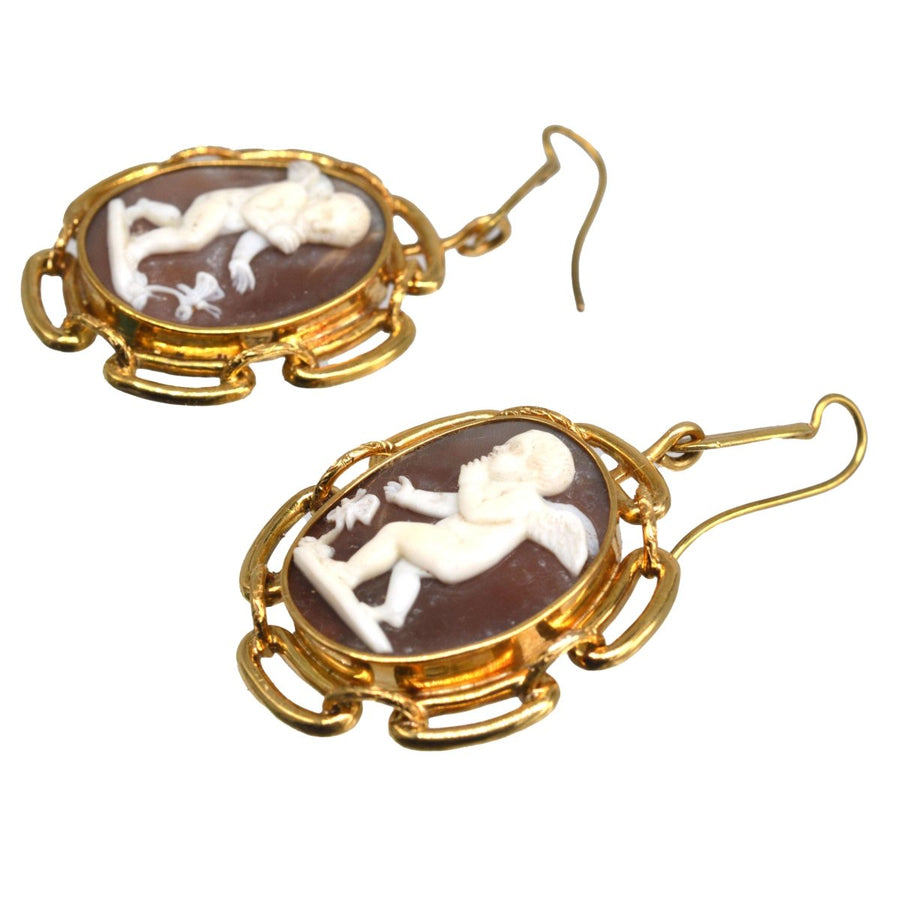 Large 19th Century 15ct Gold Cameo Earrings of Cupid and a Butterfly | Parkin and Gerrish | Antique & Vintage Jewellery