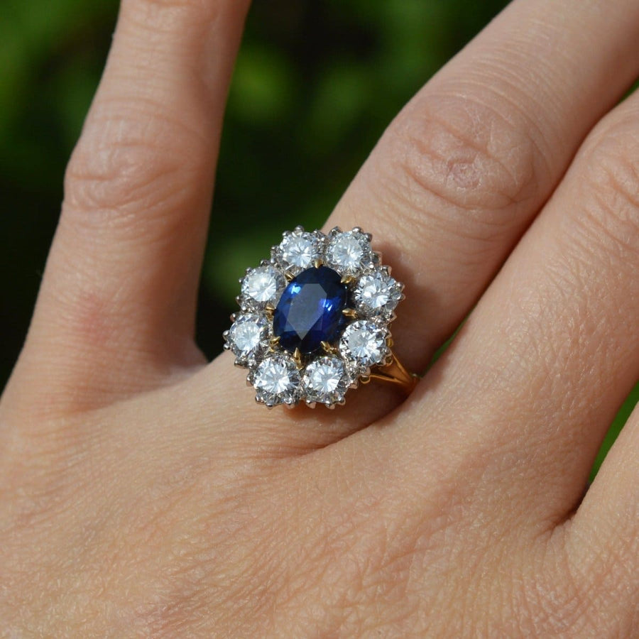 Large Mid Century Sapphire and Diamond Cluster Ring | Parkin and Gerrish | Antique & Vintage Jewellery