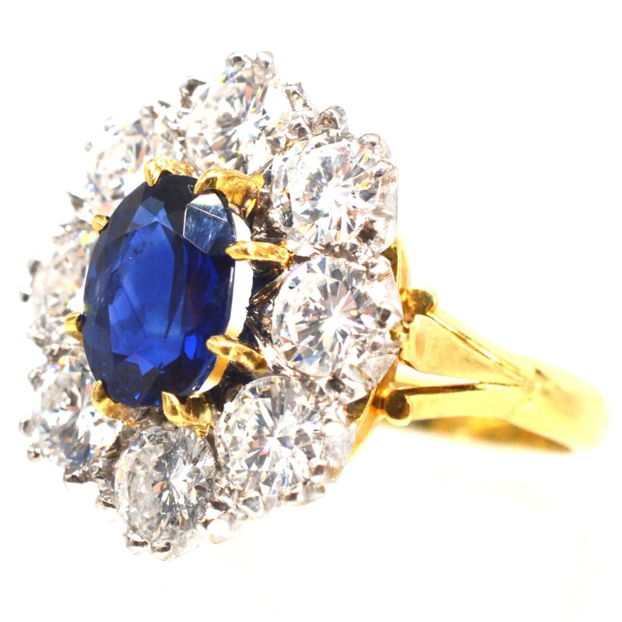 Large Mid Century Sapphire and Diamond Cluster Ring | Parkin and Gerrish | Antique & Vintage Jewellery
