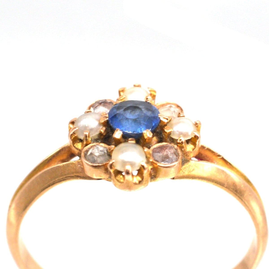 Late 19th Century French 14ct Gold Sapphire, Pearl and Diamond Ring | Parkin and Gerrish | Antique & Vintage Jewellery