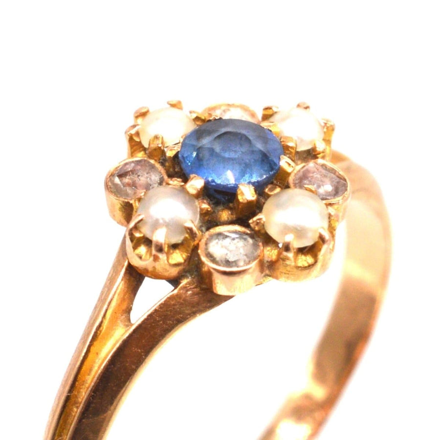 Late 19th Century French 14ct Gold Sapphire, Pearl and Diamond Ring | Parkin and Gerrish | Antique & Vintage Jewellery