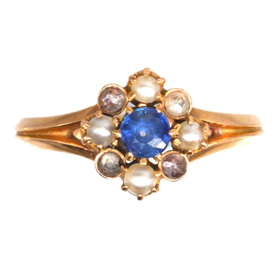 Late 19th Century French 14ct Gold Sapphire, Pearl and Diamond Ring | Parkin and Gerrish | Antique & Vintage Jewellery