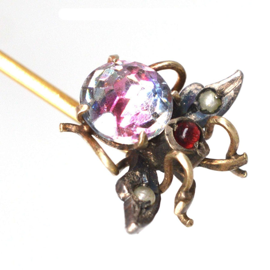 Late 19th Century Silver & Gold Fly Bug Tie Pin with Iris Glass, Seed Pearls & Paste | Parkin and Gerrish | Antique & Vintage Jewellery
