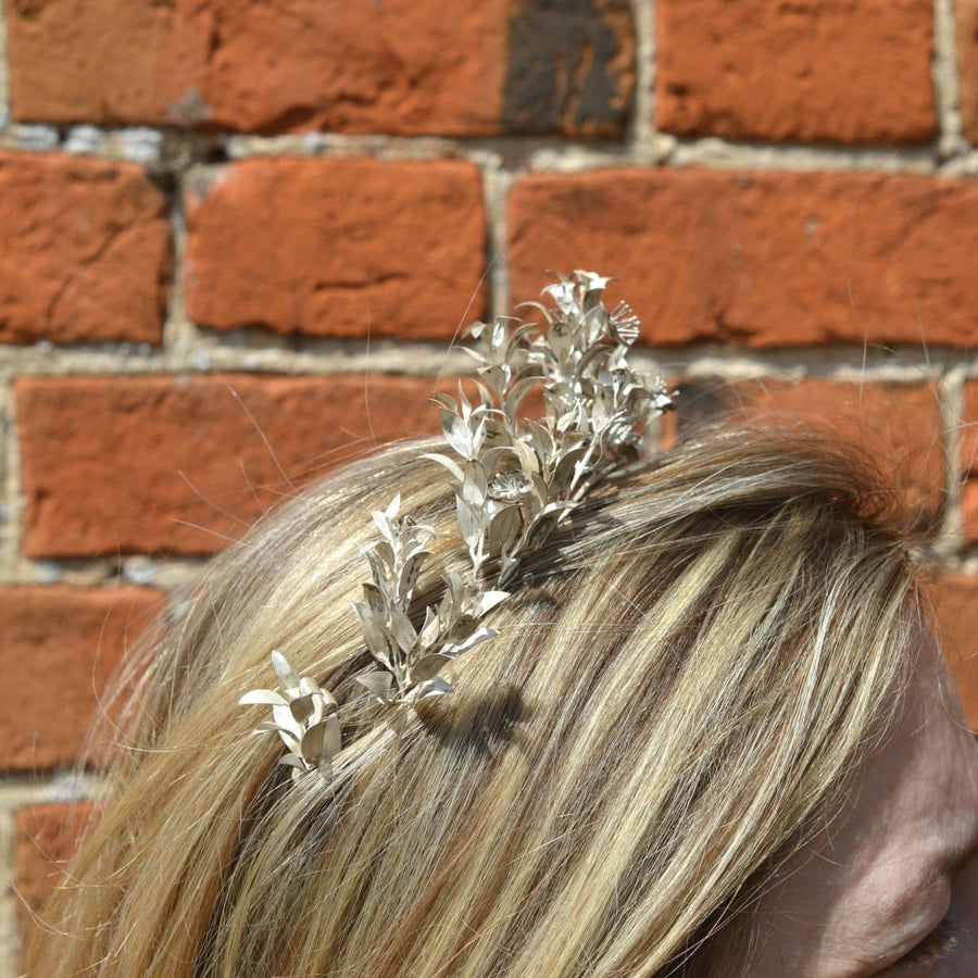 Mid 19th Century Victorian Silver Leaf Marriage Tiara and Matching Corsage Pin Brooch | Parkin and Gerrish | Antique & Vintage Jewellery