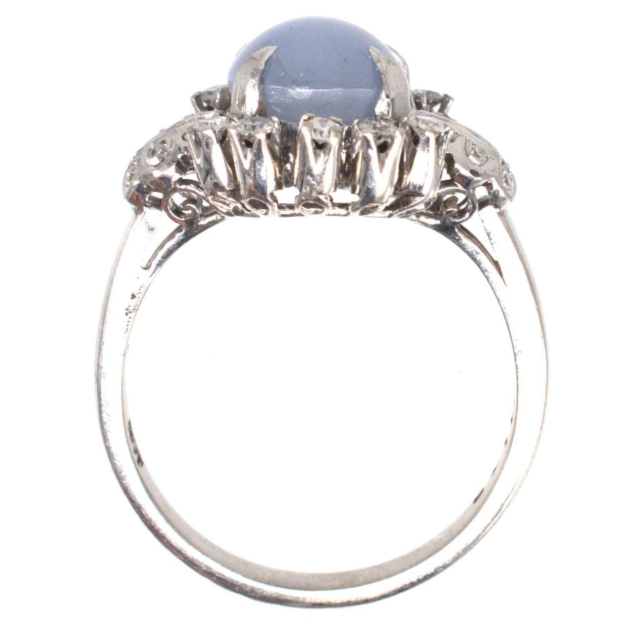 Mid Century 18ct White Gold Star Sapphire and Diamond Ring | Parkin and Gerrish | Antique & Vintage Jewellery