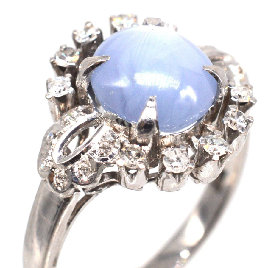 Mid Century 18ct White Gold Star Sapphire and Diamond Ring | Parkin and Gerrish | Antique & Vintage Jewellery