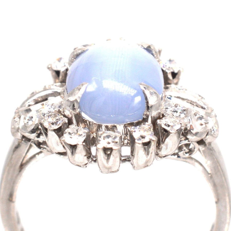 Mid Century 18ct White Gold Star Sapphire and Diamond Ring | Parkin and Gerrish | Antique & Vintage Jewellery