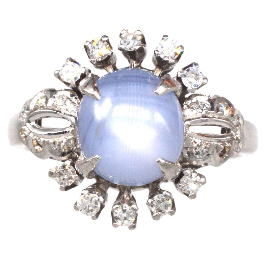 Mid Century 18ct White Gold Star Sapphire and Diamond Ring | Parkin and Gerrish | Antique & Vintage Jewellery