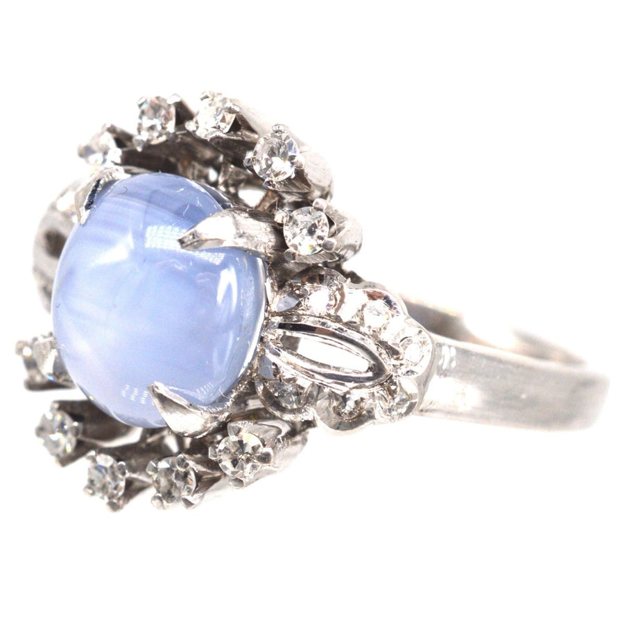 Mid Century 18ct White Gold Star Sapphire and Diamond Ring | Parkin and Gerrish | Antique & Vintage Jewellery